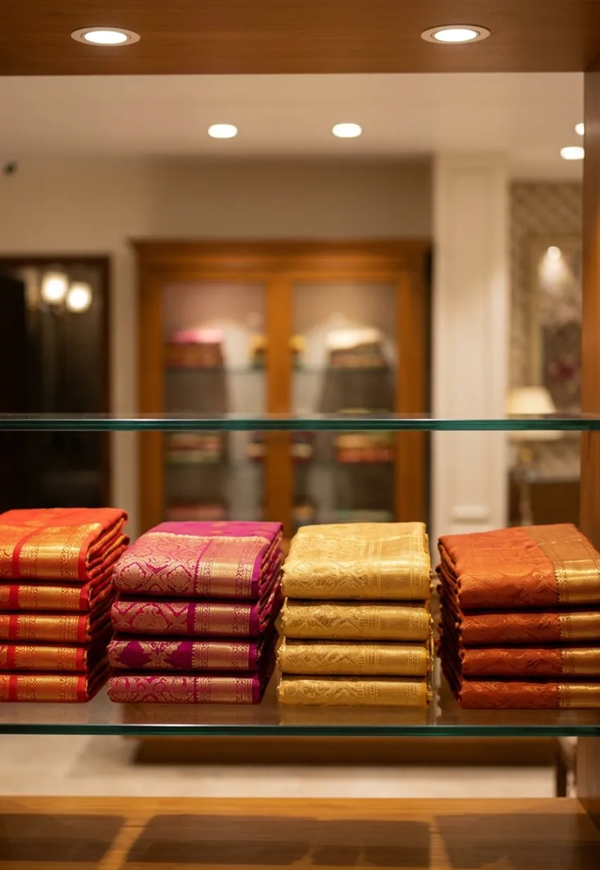 Silk collections at Pulimoottil Silks, Kottayam